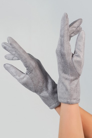 Серые однотонные перчатки из эко-замши на меху