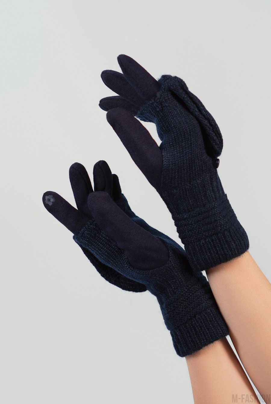 Синие комбинированные перчатки-варежки - Фото 1