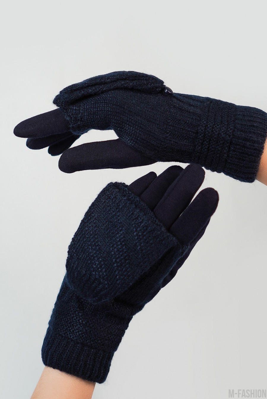 Синие комбинированные перчатки-варежки- Фото 2