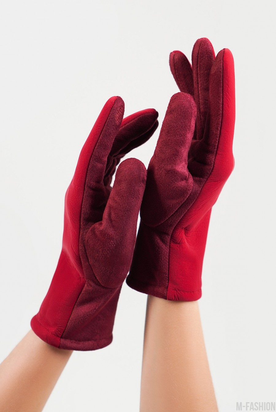 Фиолетовые замшевые комбинированные перчатки на меху- Фото 2