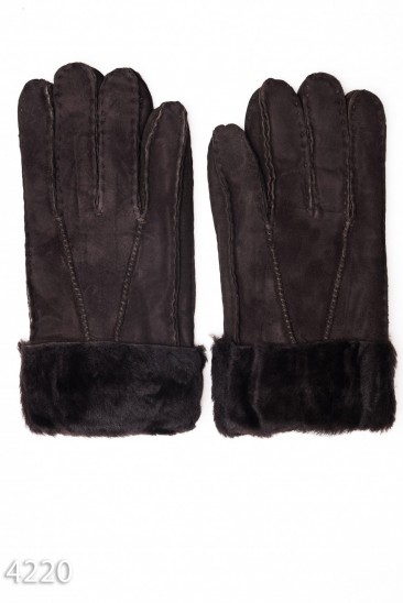 Темно-коричневые грубые кожаные рукавицы с меховыми манжетами
