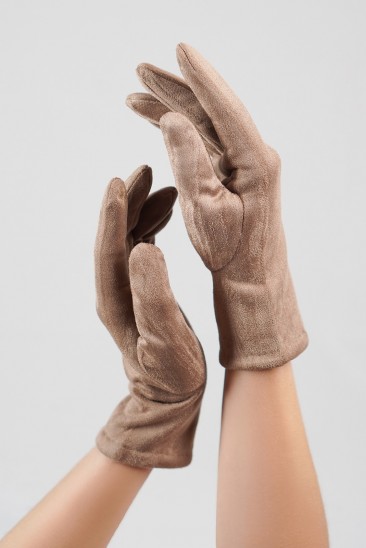 Бежевые утепленные перчатки из эко-замши