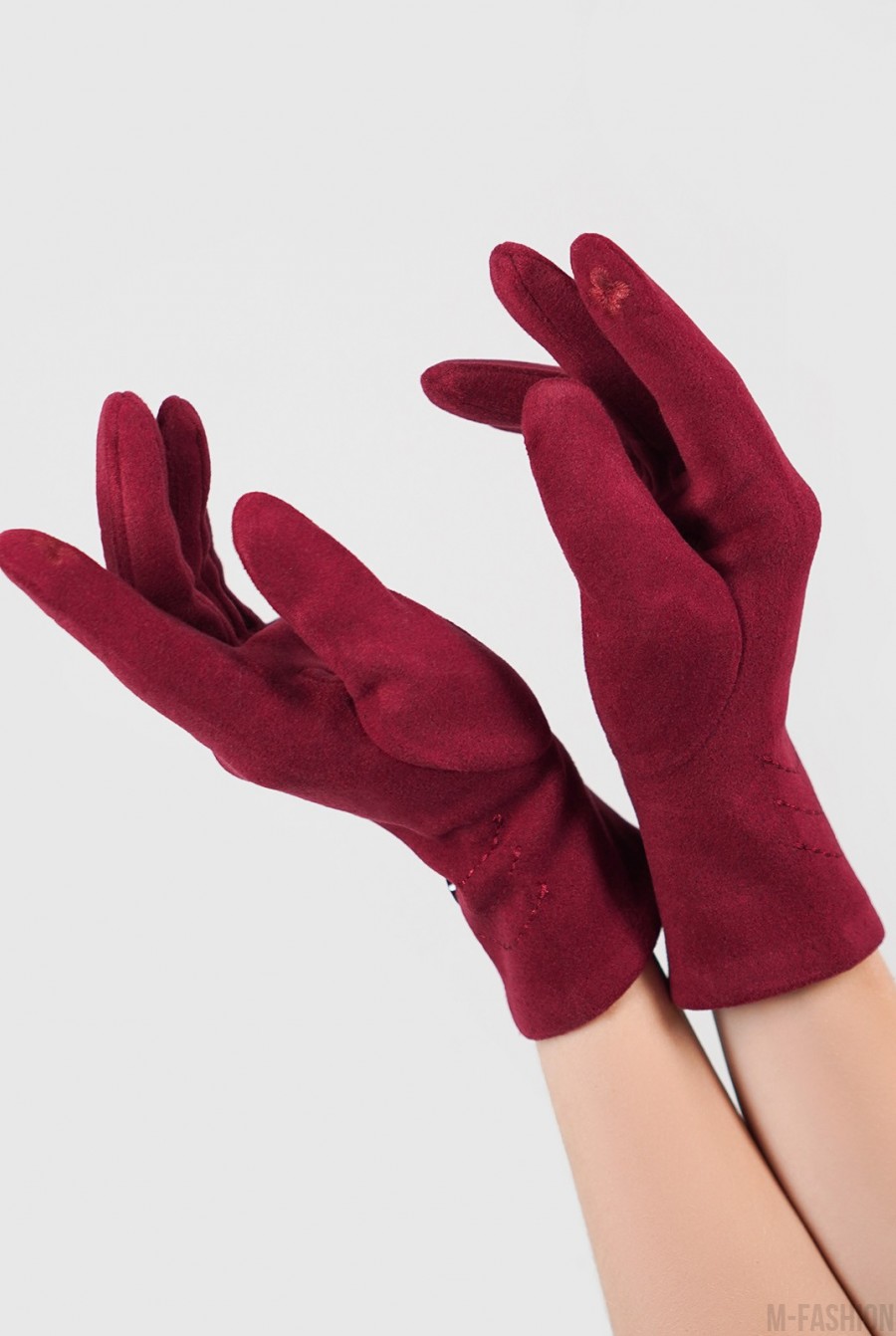 Утепленные фиолетовые перчатки из эко-замши- Фото 3