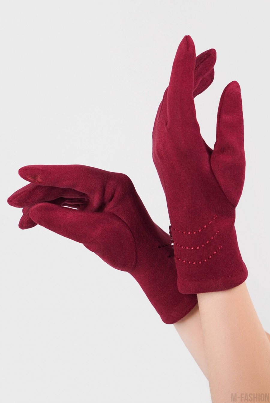 Утепленные фиолетовые перчатки из эко-замши - Фото 1