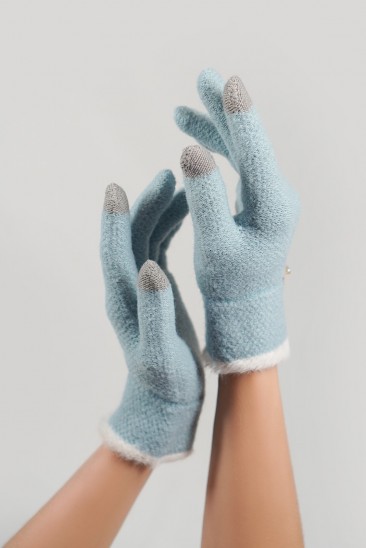 Голубые шерстяные вязаные перчатки