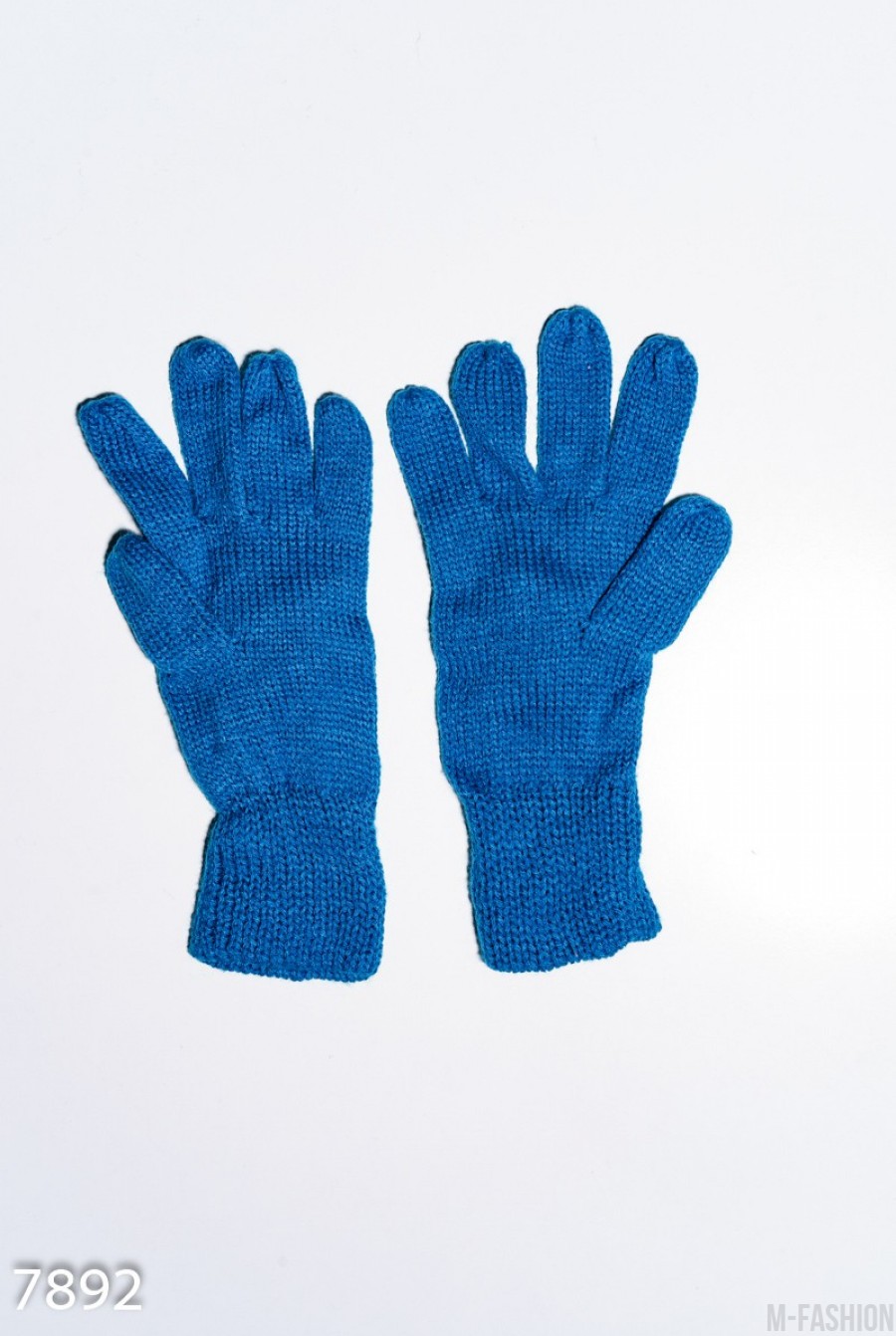 Синие шерстяные однослойные перчатки с объемной аппликацией- Фото 2