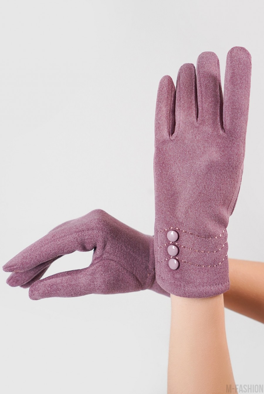 Утепленные сиреневые перчатки из эко-замши- Фото 3