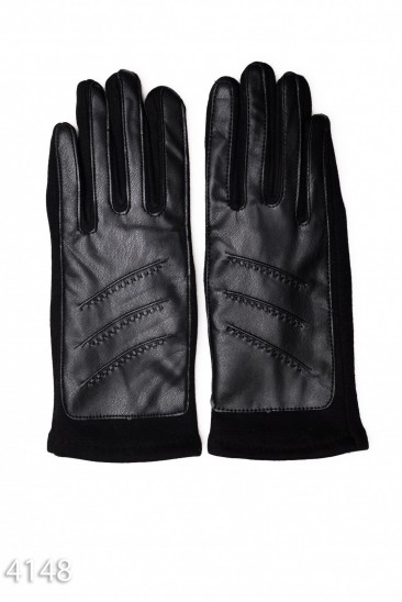Комбинированные черные перчатки с узором сверху