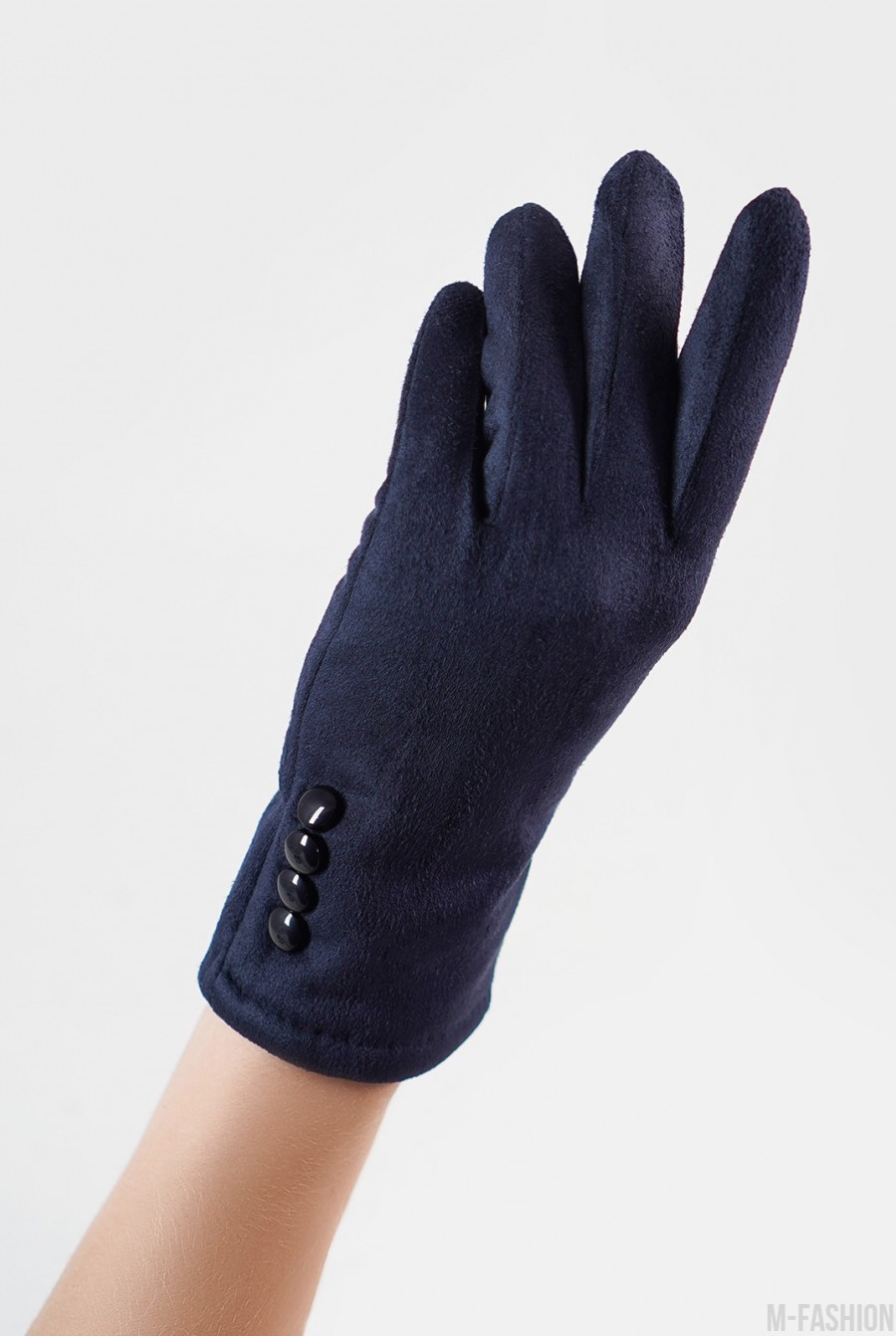Синие утепленные перчатки из эко-замши- Фото 2