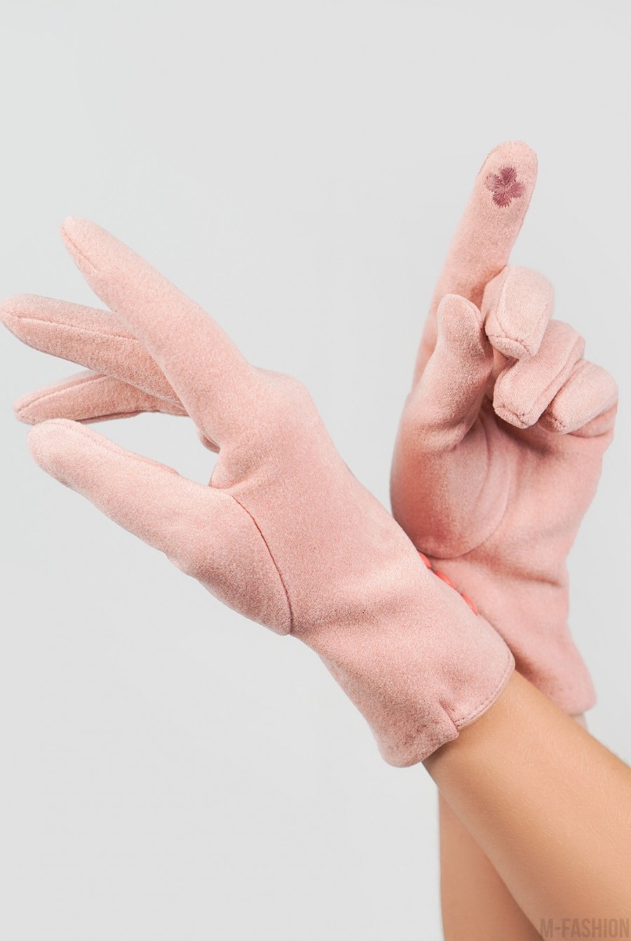 Розовые утепленные перчатки из эко-замши- Фото 2