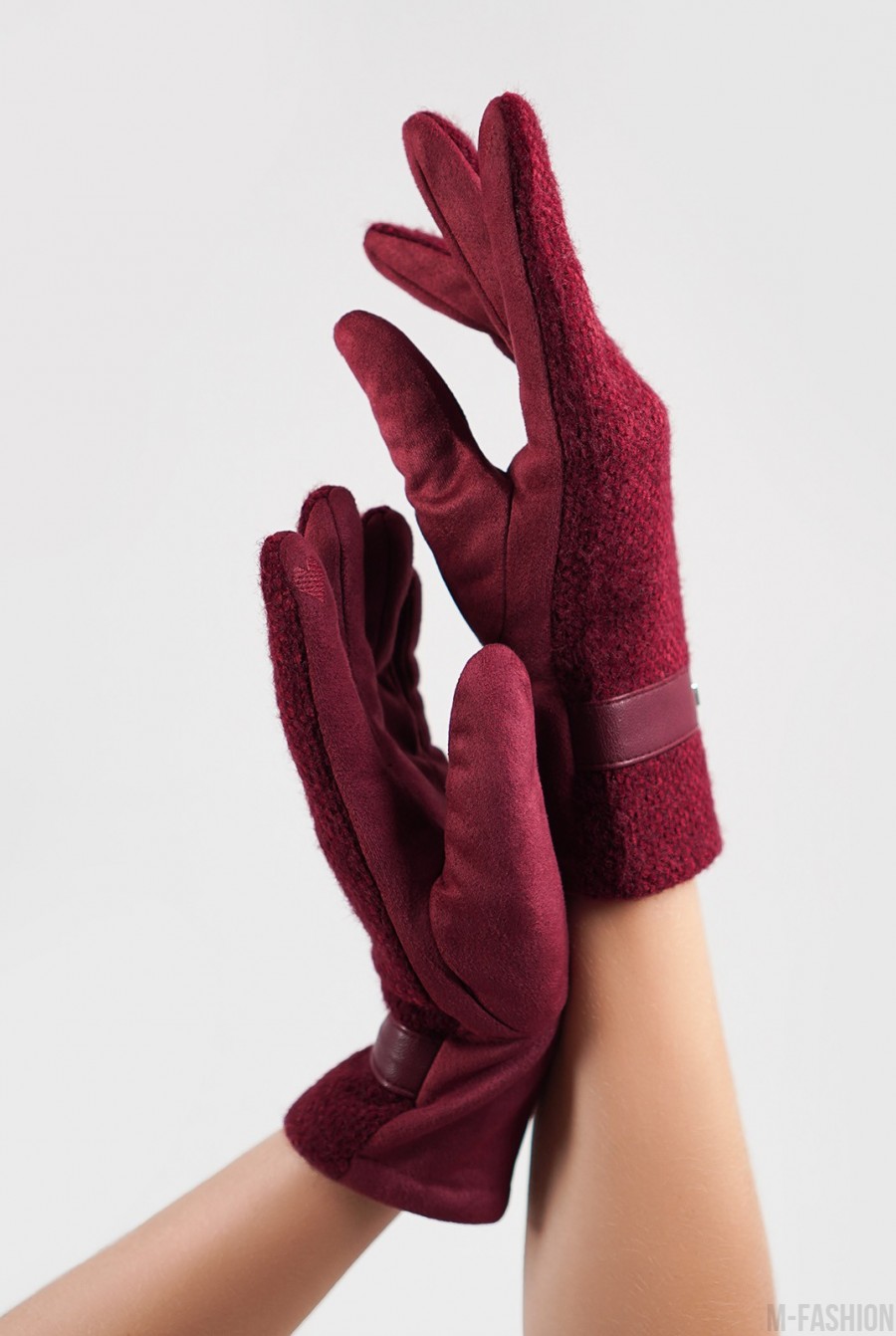 Фиолетовые комбинированные перчатки с фактурной вставкой- Фото 2