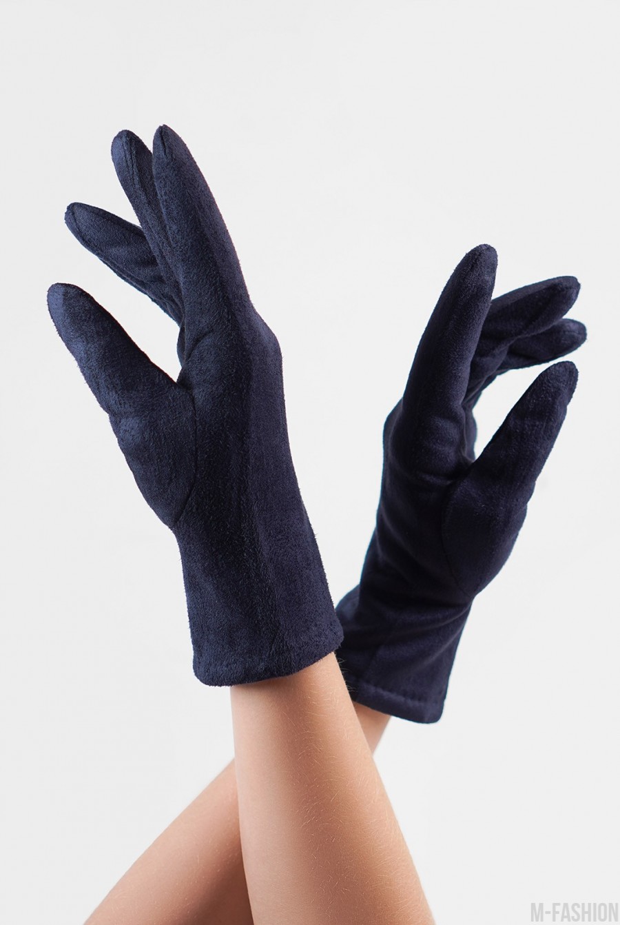 Синие утепленные перчатки из эко-замши - Фото 1