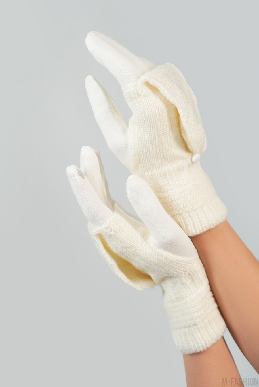 Молочные комбинированные перчатки-варежки - Фото 1