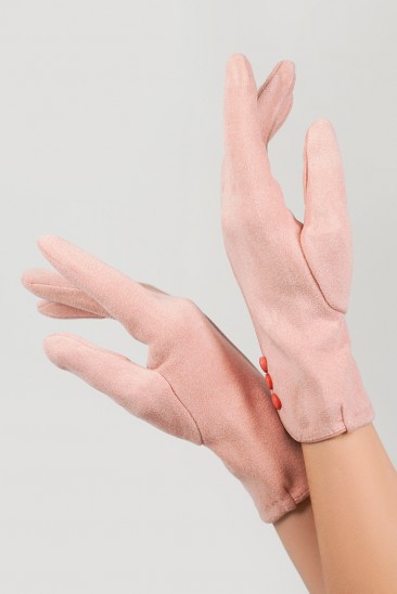 Розовые утепленные перчатки из эко-замши