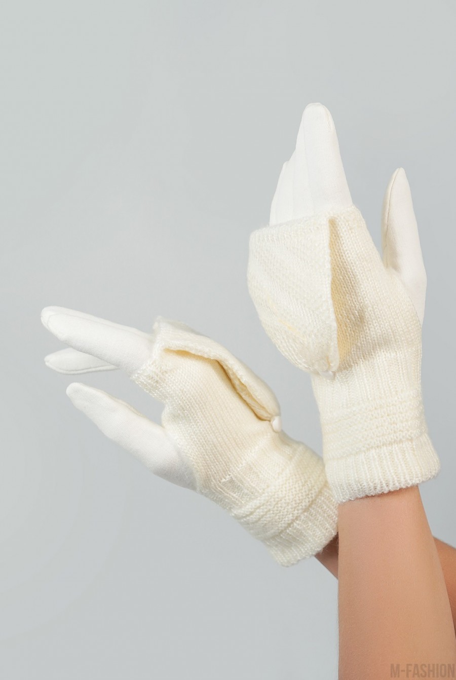Молочные комбинированные перчатки-варежки- Фото 2