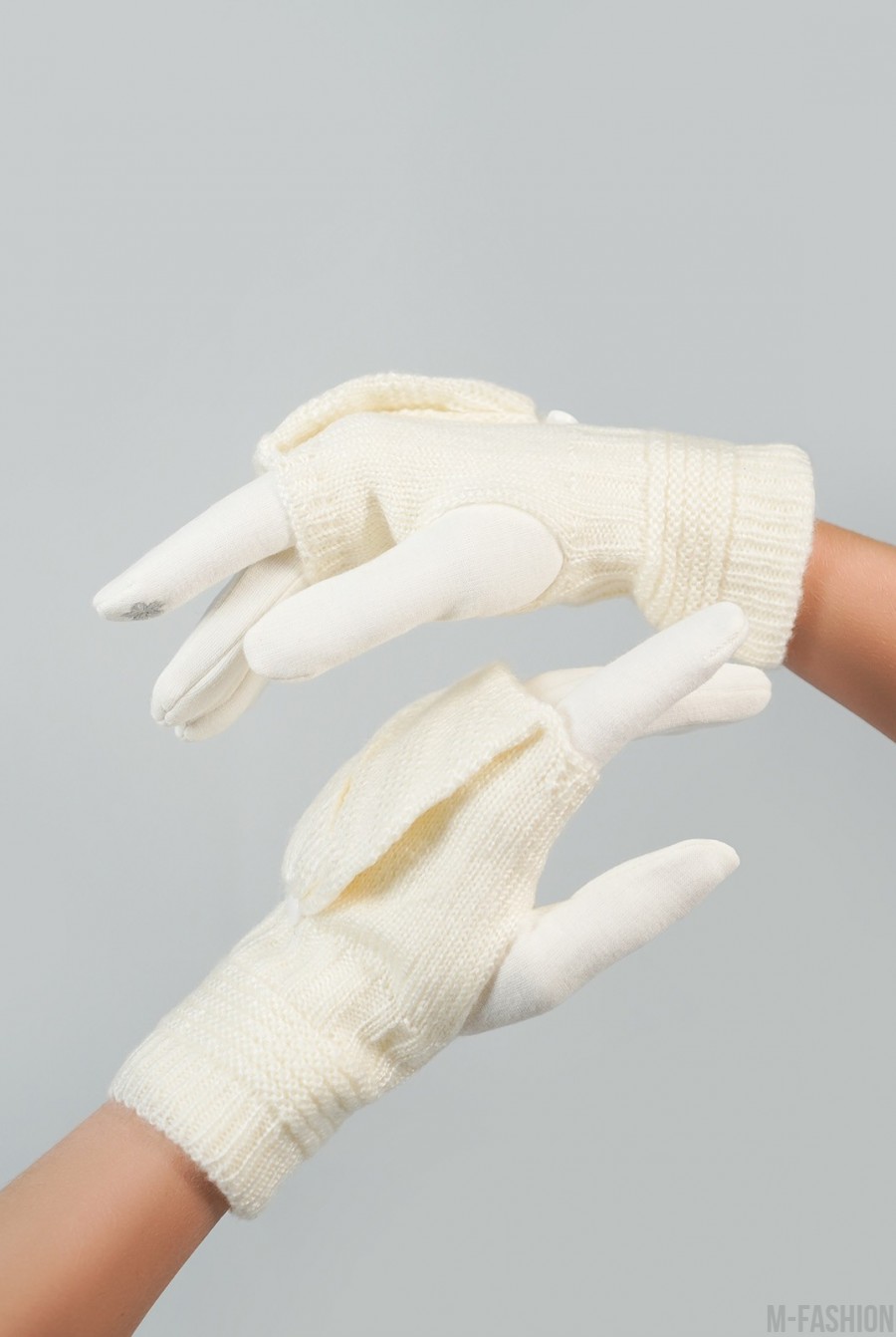 Молочные комбинированные перчатки-варежки- Фото 3