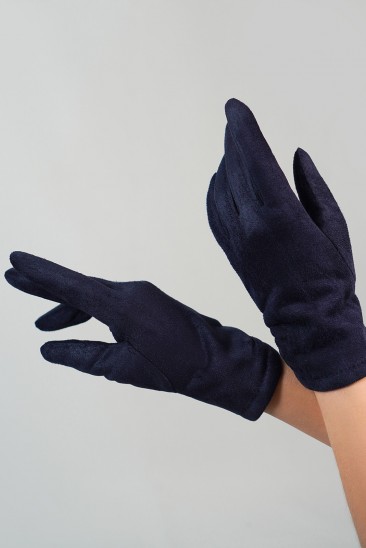 Синие однотонные перчатки из эко-замши на меху