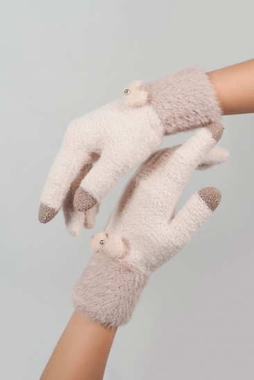 Бежевые шерстяные перчатки с фактурным манжетом