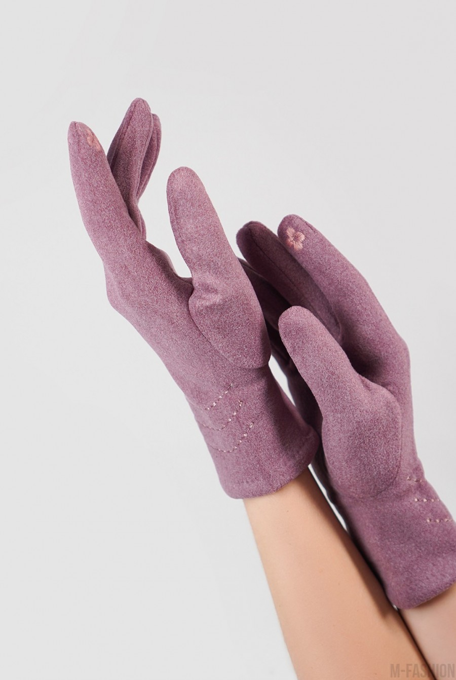 Утепленные сиреневые перчатки из эко-замши- Фото 2