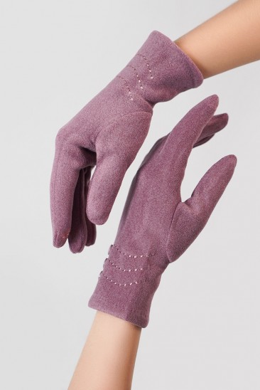 Утепленные сиреневые перчатки из эко-замши