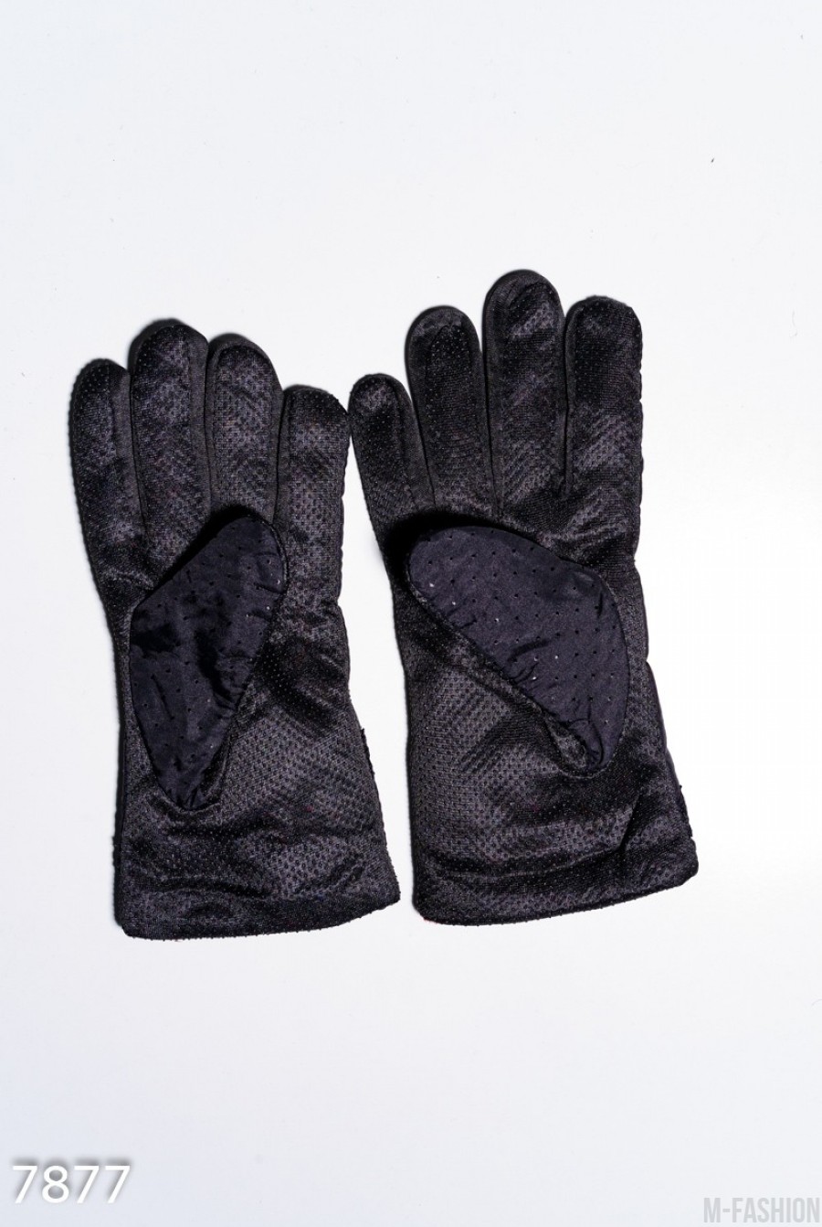 Черные теплые перчатки с антискользящим покрытием- Фото 2
