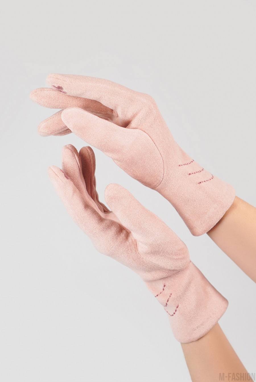 Утепленные розовые перчатки из эко-замши - Фото 1