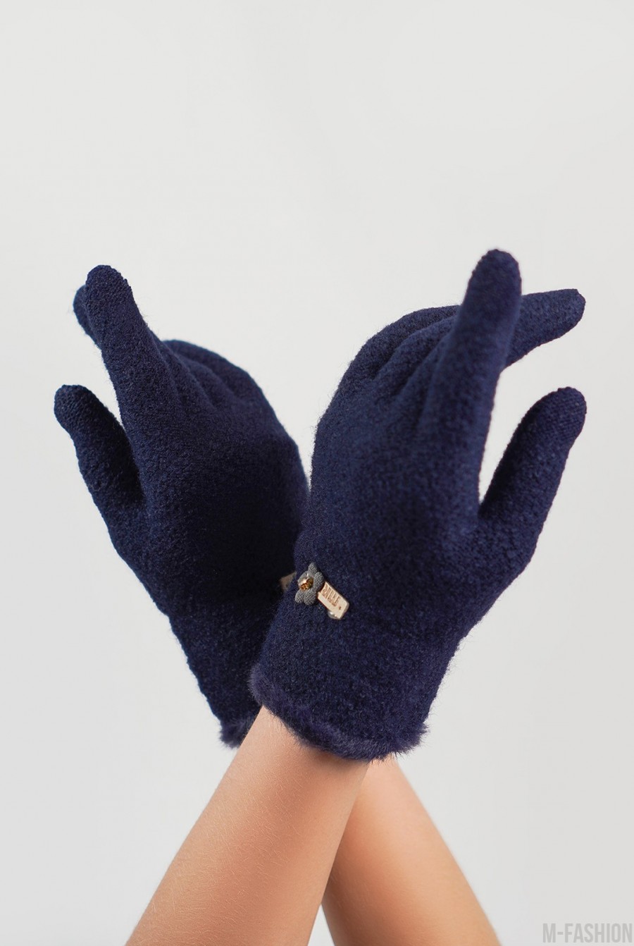 Синие шерстяные вязаные перчатки- Фото 2