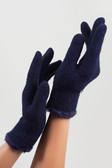 Синие шерстяные вязаные перчатки