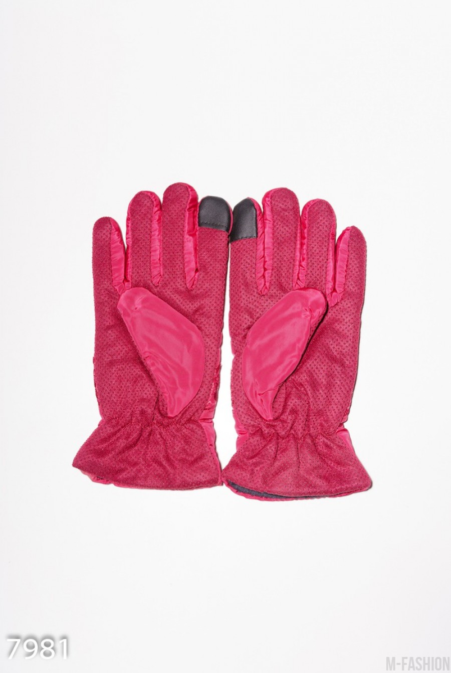 Теплые красные перчатки с бантами и бусинами- Фото 2