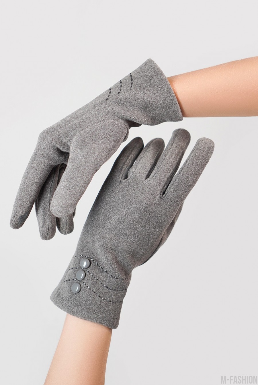 Утепленные серые перчатки из эко-замши- Фото 2