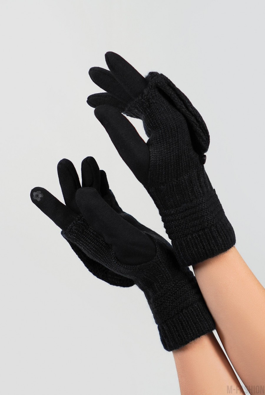 Черные комбинированные перчатки-варежки- Фото 2
