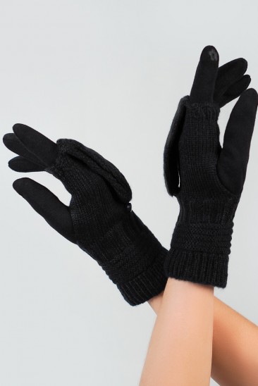 Черные комбинированные перчатки-варежки