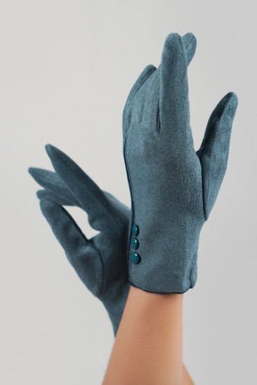 Зеленые утепленные перчатки из эко-замши