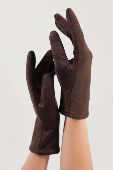 Коричневые замшевые комбинированные перчатки на меху