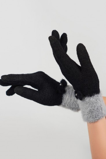 Черные шерстяные перчатки с фактурным манжетом