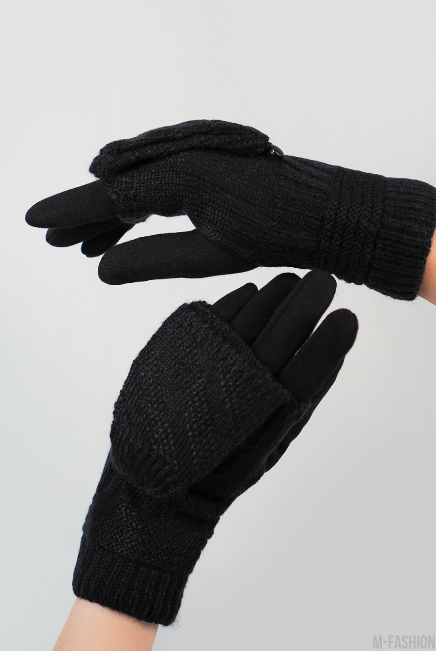 Черные комбинированные перчатки-варежки- Фото 3