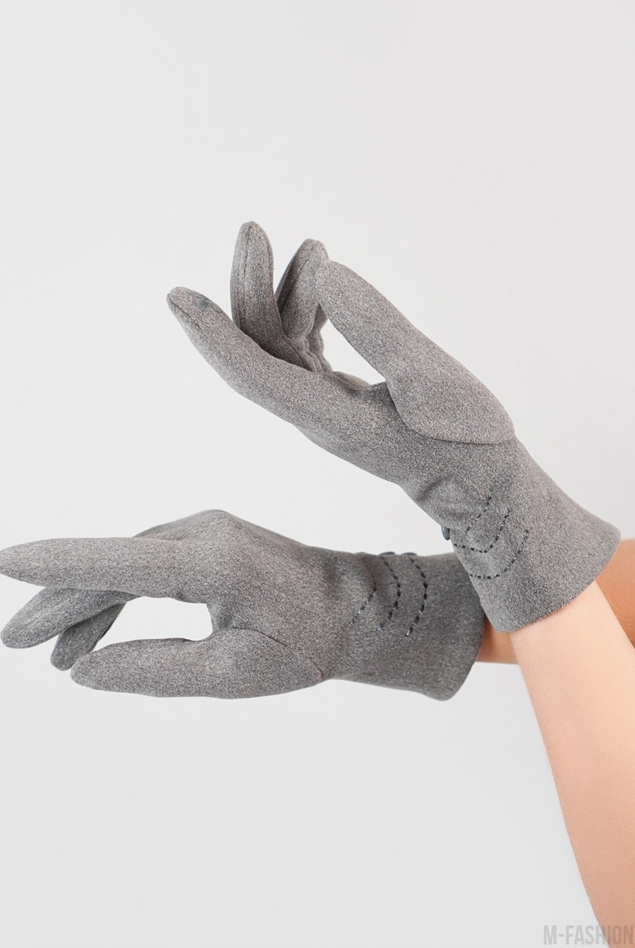 Утепленные серые перчатки из эко-замши - Фото 1