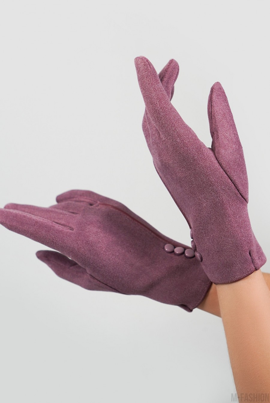 Сиреневые утепленные перчатки из эко-замши - Фото 1