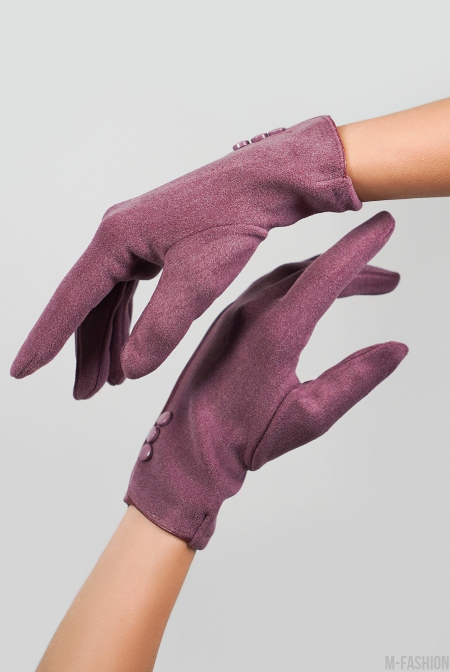 Сиреневые утепленные перчатки из эко-замши- Фото 2