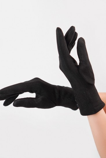 Утепленные черные перчатки из эко-замши