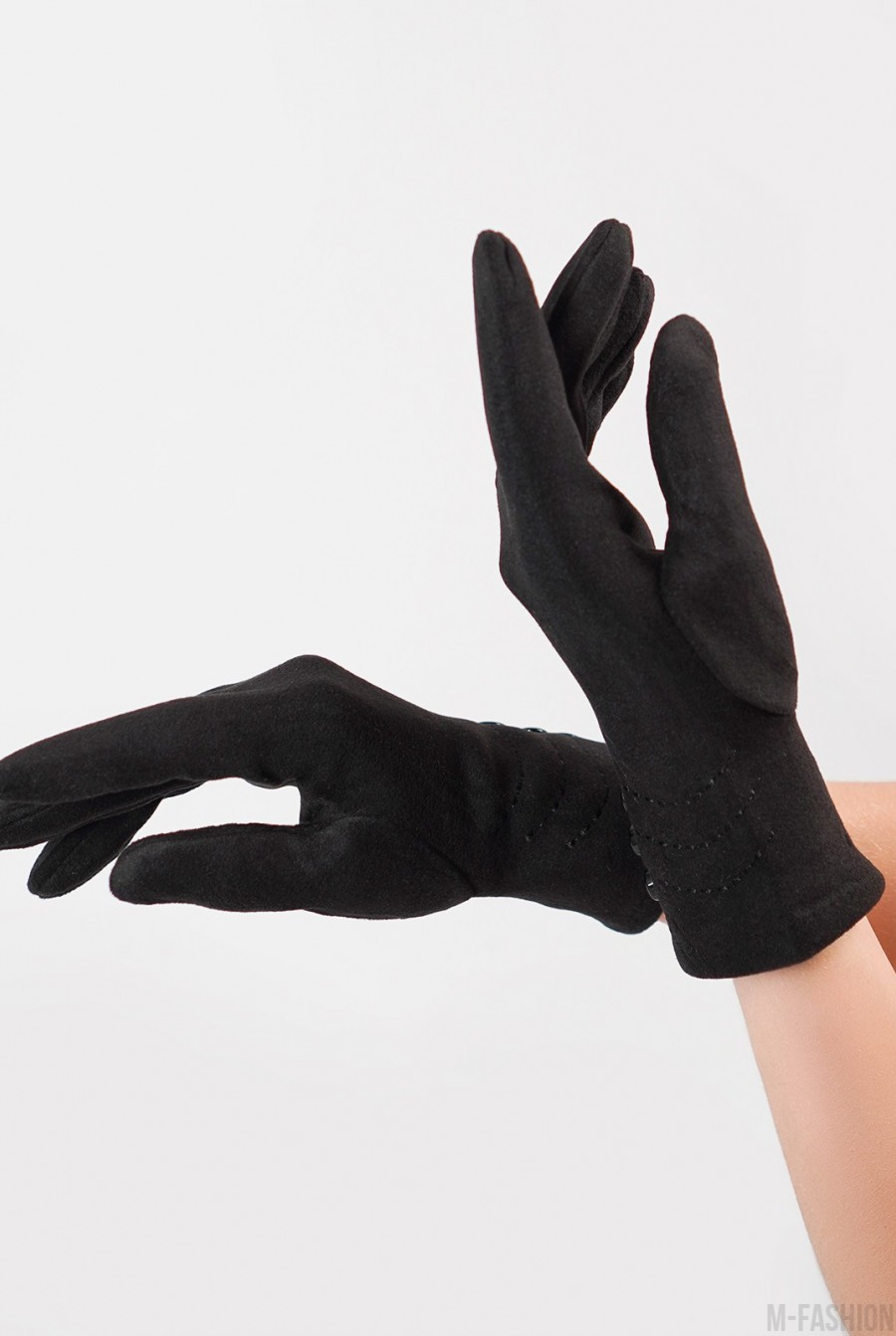 Утепленные черные перчатки из эко-замши - Фото 1