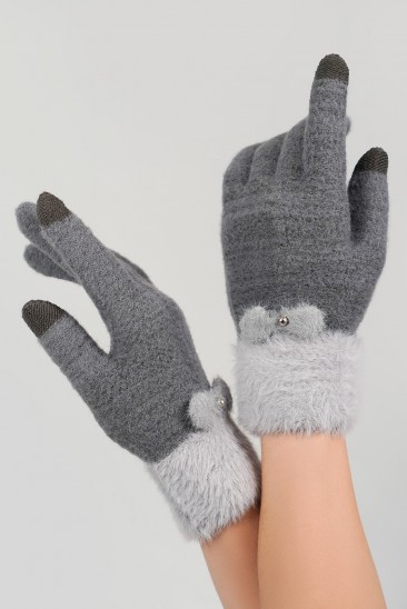 Темно-серые шерстяные перчатки с фактурным манжетом