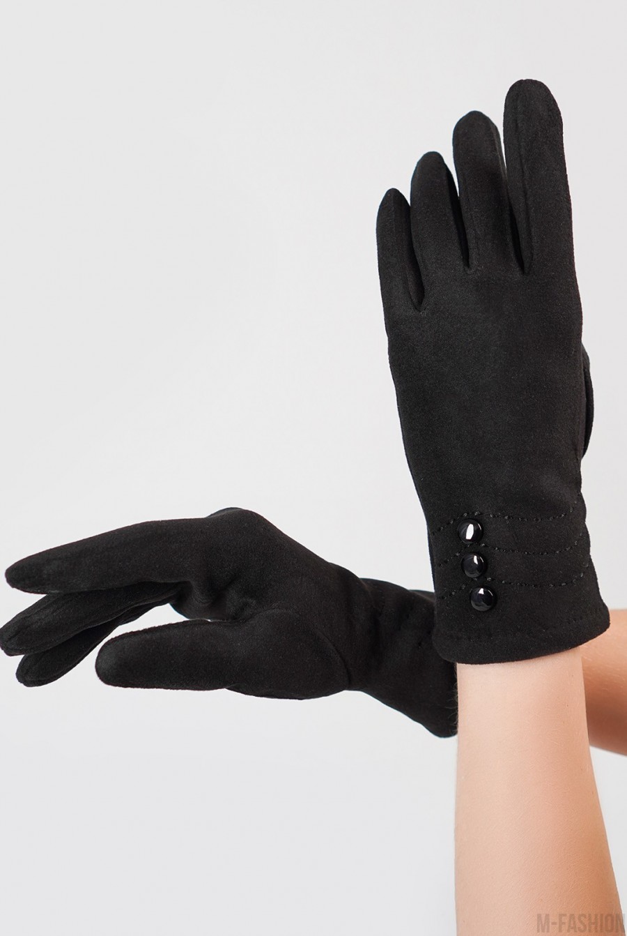 Утепленные черные перчатки из эко-замши- Фото 2