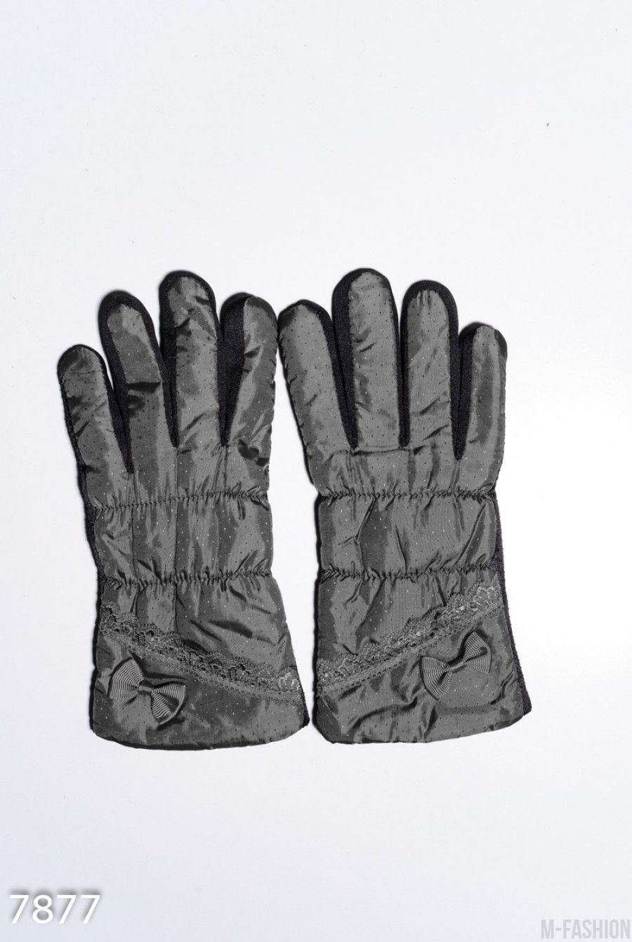 Серые теплые перчатки с антискользящим покрытием - Фото 1