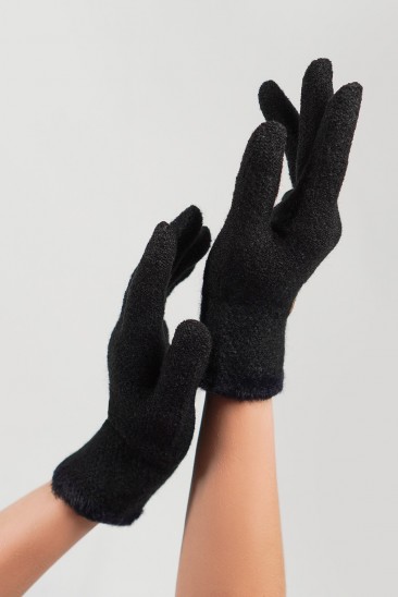 Черные шерстяные вязаные перчатки