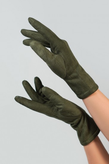Однотонные перчатки цвета хаки из эко-замши на меху