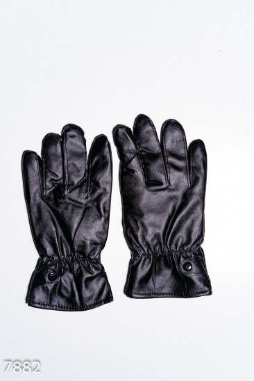 Черные кожаные теплые перчатки