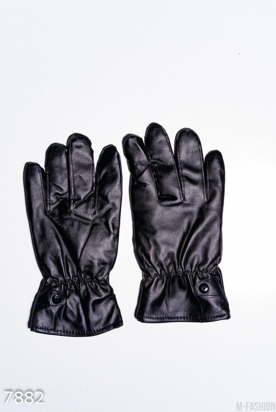 Черные кожаные теплые перчатки - Фото 1