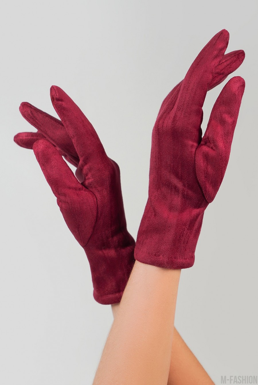 Фиолетовые однотонные перчатки из эко-замши на меху- Фото 3