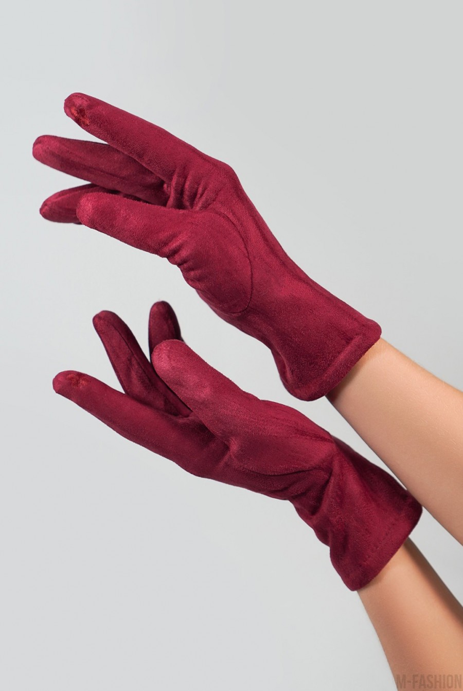 Фиолетовые однотонные перчатки из эко-замши на меху - Фото 1